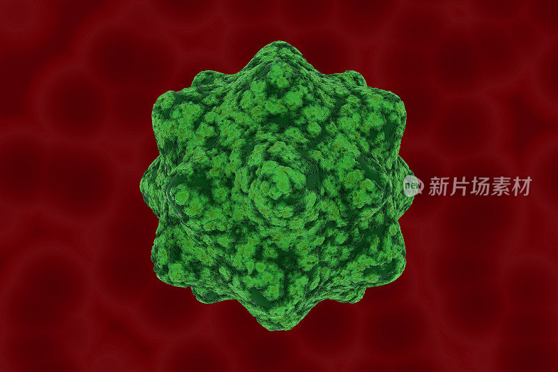 血红细胞背景上的病毒孢子- 3D插图
